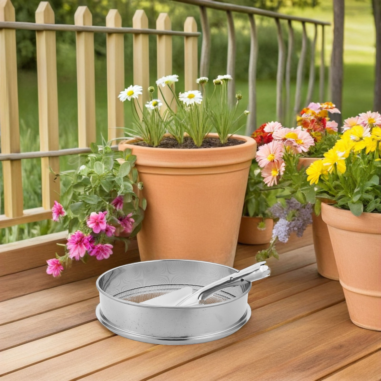 Garden Sieve Soil - 1 takım Paslanmaz Çelik Yuvarlak Bahçe