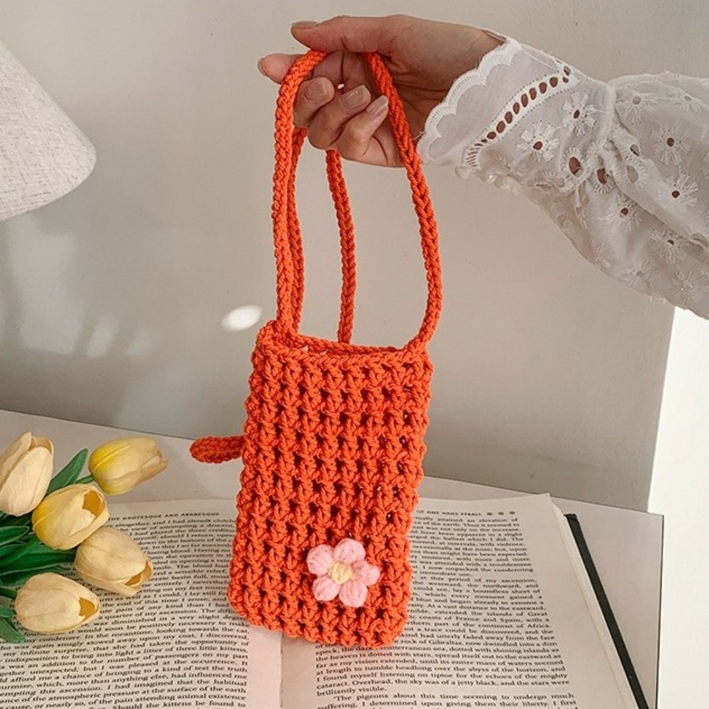 Outdoor Planting Bag - Sevimli Çiçek Örgü Çapraz Askılı Çanta